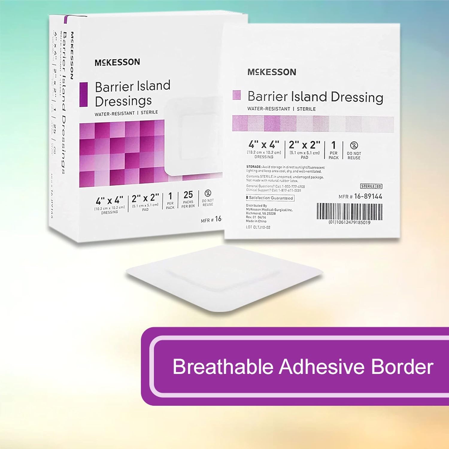McKesson Barrier Island Dressings, Sterile, Water Resistant, 4 in x 4 in, 25 Count, 4 Packs, 100 Total : Industrial & Scientific