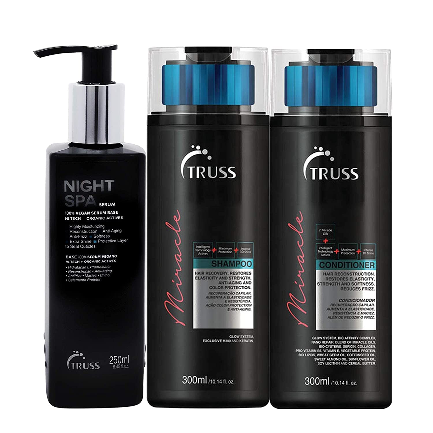 Truss Night Spa Hair Serum Bundle With Miracle Shampoo And Conditioner Set