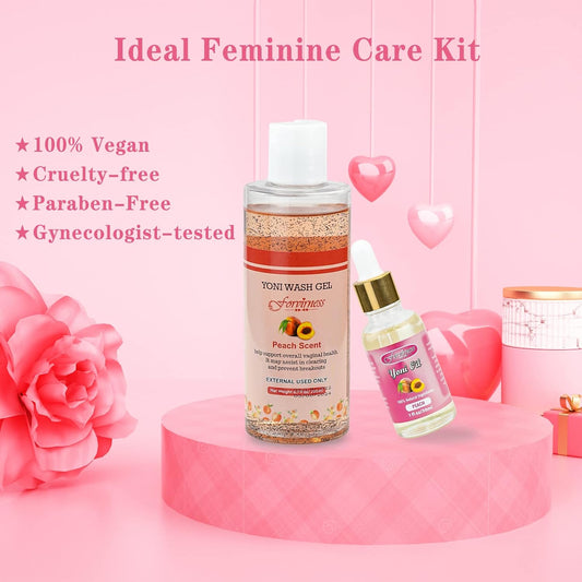 Natural Feminine Wash Yoni Oil Set, Vaginal Wash with Cleaning Factor, Yoni Wash for Women pH Balance,1 fl.oz Peach Feminine Oil & 6.7 fl.oz Intimate Wash