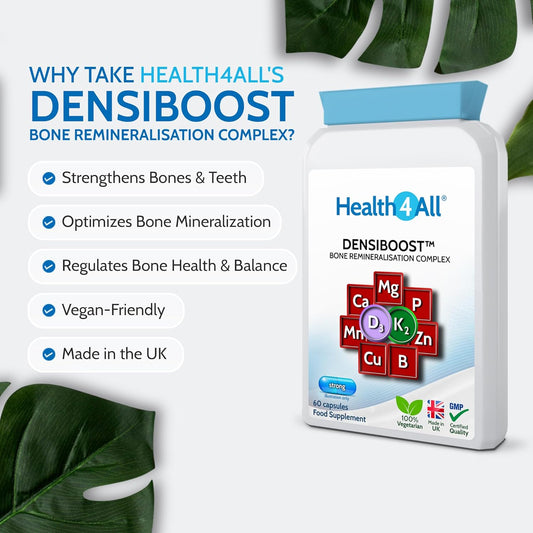 Health4All Densiboost Bone Remineralisation Complex 60 Capsules With Magnesium, Calcium, Manganese, Phosphorus, Copper, Boron, Zinc, Vitamin D3 & K2 Mk-7, Bone Health Supplement, Made In Uk