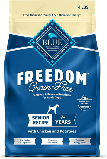 Blue Buffalo Freedom Grain-Free Senior Dry Dog Food, Provides Energy To Stay Active, Made In The Usa With Natural Ingredients, Chicken & Potatoes, 4-Lb. Bag