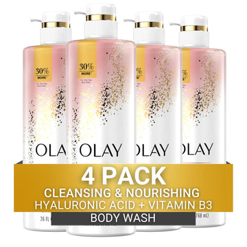 Olay Cleansing & Moisturizing Womens Body Wash 4Ct With Vitamin B3 And Hyaluronic Acid 26 Fl Oz (Pack Of 4)