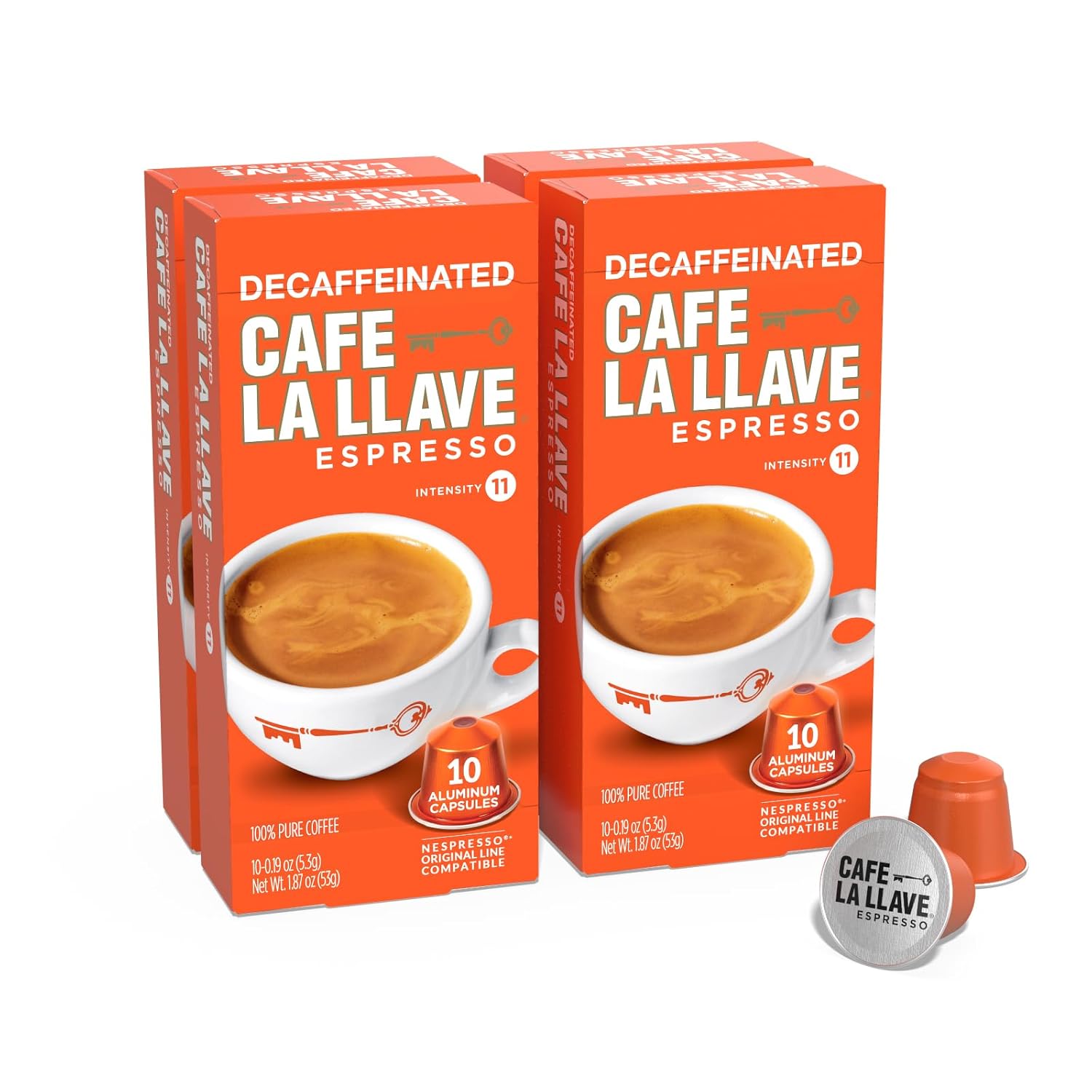 Cafe La Llave Decaf Espresso Pods: 40 Dark Roast Latin-Style Coffee Capsules, Intensity 11, Compatible With Nespresso Original Line Machines - Bold, Rich Flavor, Recyclable Aluminum