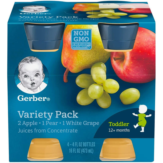 Gerber Toddler Juice Variety Pack, Apple Prune, Apple, Pear, And White Grape, 4 Fl Ounce Bottles (24 Bottles Total)