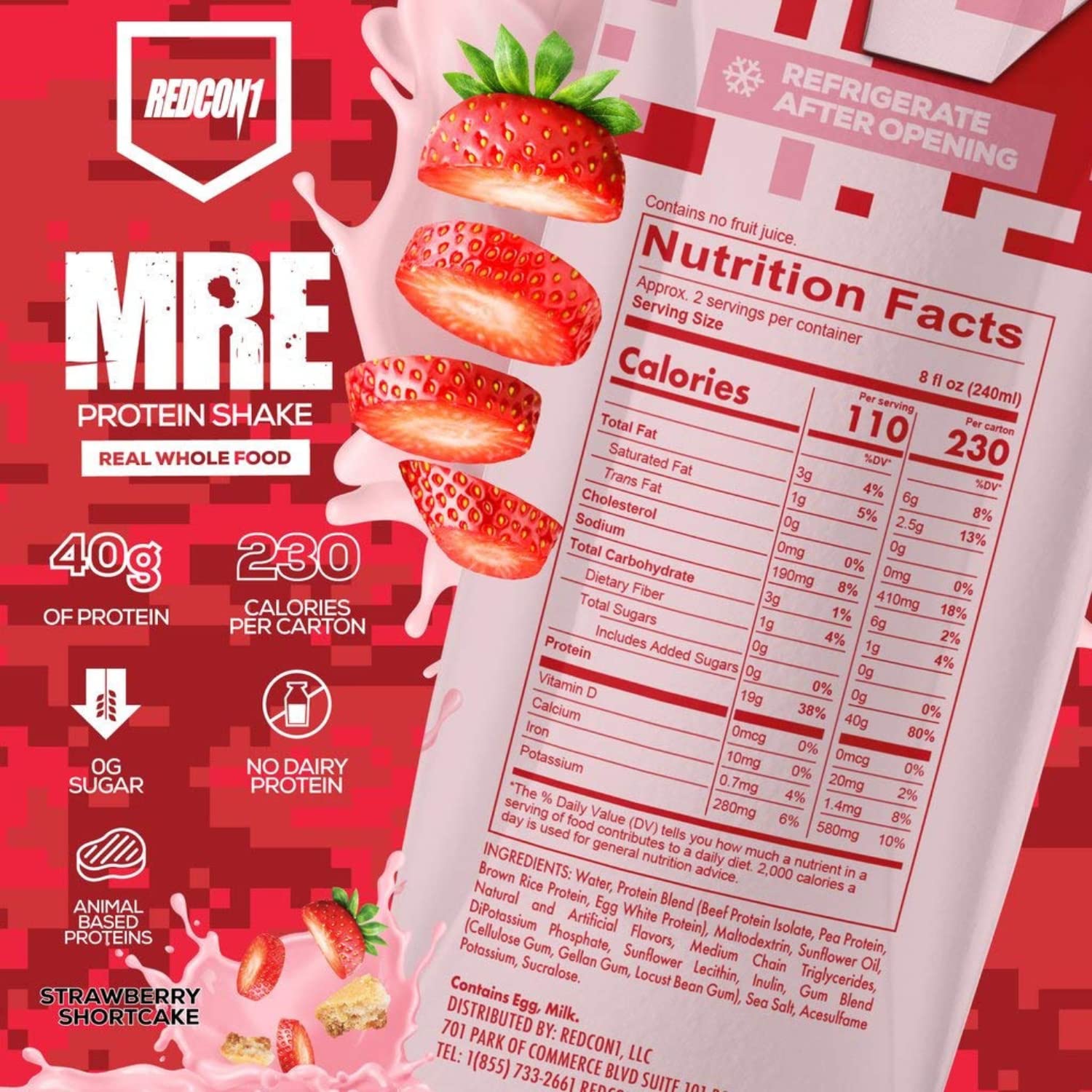 REDCON1 MRE Ready to Drink Protein Shakes, Strawberry Shortcake - 40gr