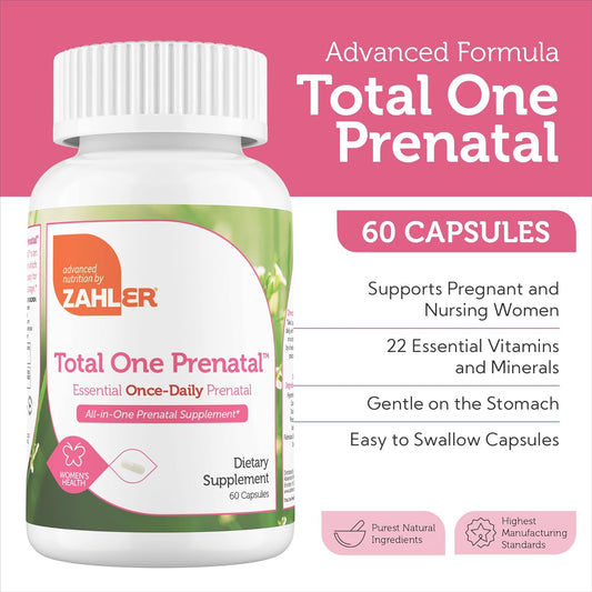 Zahler - Total One Prenatal Vitamins For Women Daily Multi Vitamin Prenatals With Folic Acid, Iron, Zinc & 19 Other Essential Vitamins & Minerals - Kosher Pre Natal Multivitamin Capsules