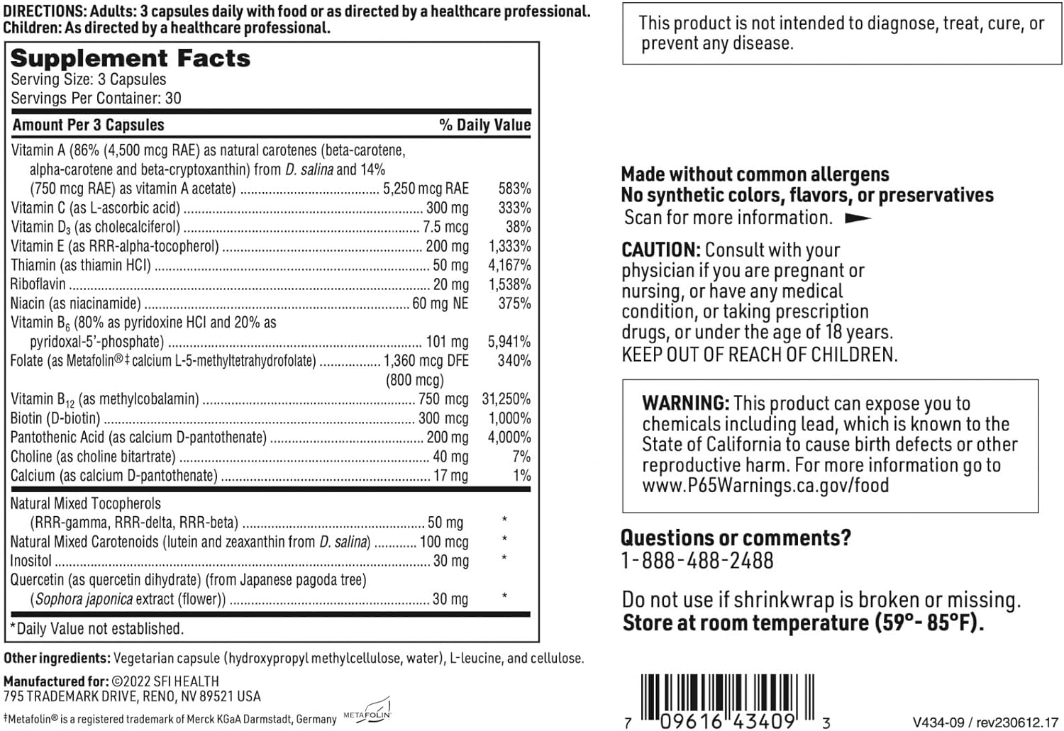 Klaire Labs LDA Multi-Vitamin - High Potency & Hypoallergenic Multivitamin with Metafolin Folate & Essential Vitamins, Iron-Free (90 Capsules) : Health & Household