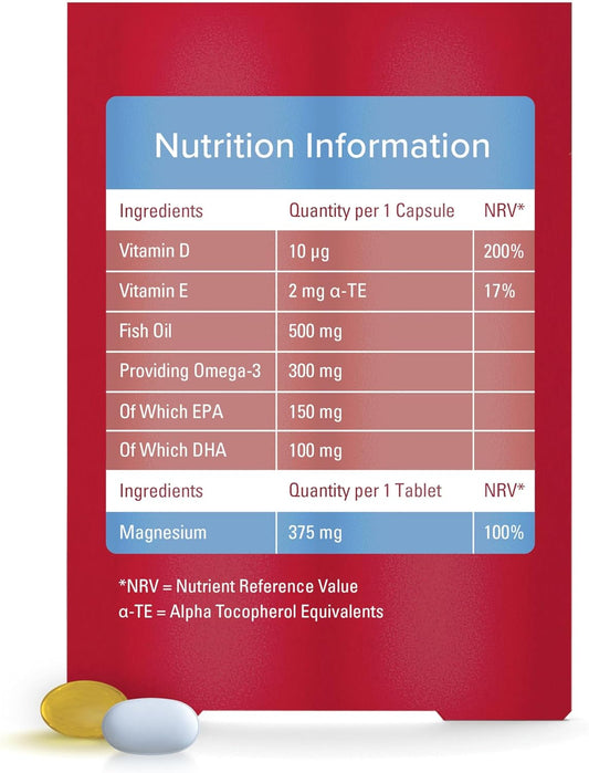 Seven Seas Omega-3 Fish Oil & Magnesium, 500 Mg Fish Oil + 300 Mg Omega-3, 60 High Strength Tablets With Vitamin D & 375 Mg Magnesium, Epa & Dha, Whole Body Health+, Duo Pack: 30 Capsules + 30 Tablets