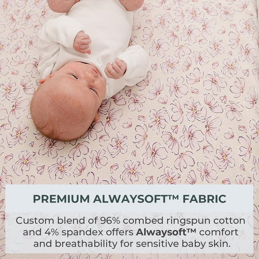 Pobibaby - 2 Pack Premium Bassinet Sheets For Standard Bassinets - Ultra-Soft Jersey Knit, Stylish Floral Pattern, Safe And Snug For Baby (Blossom)