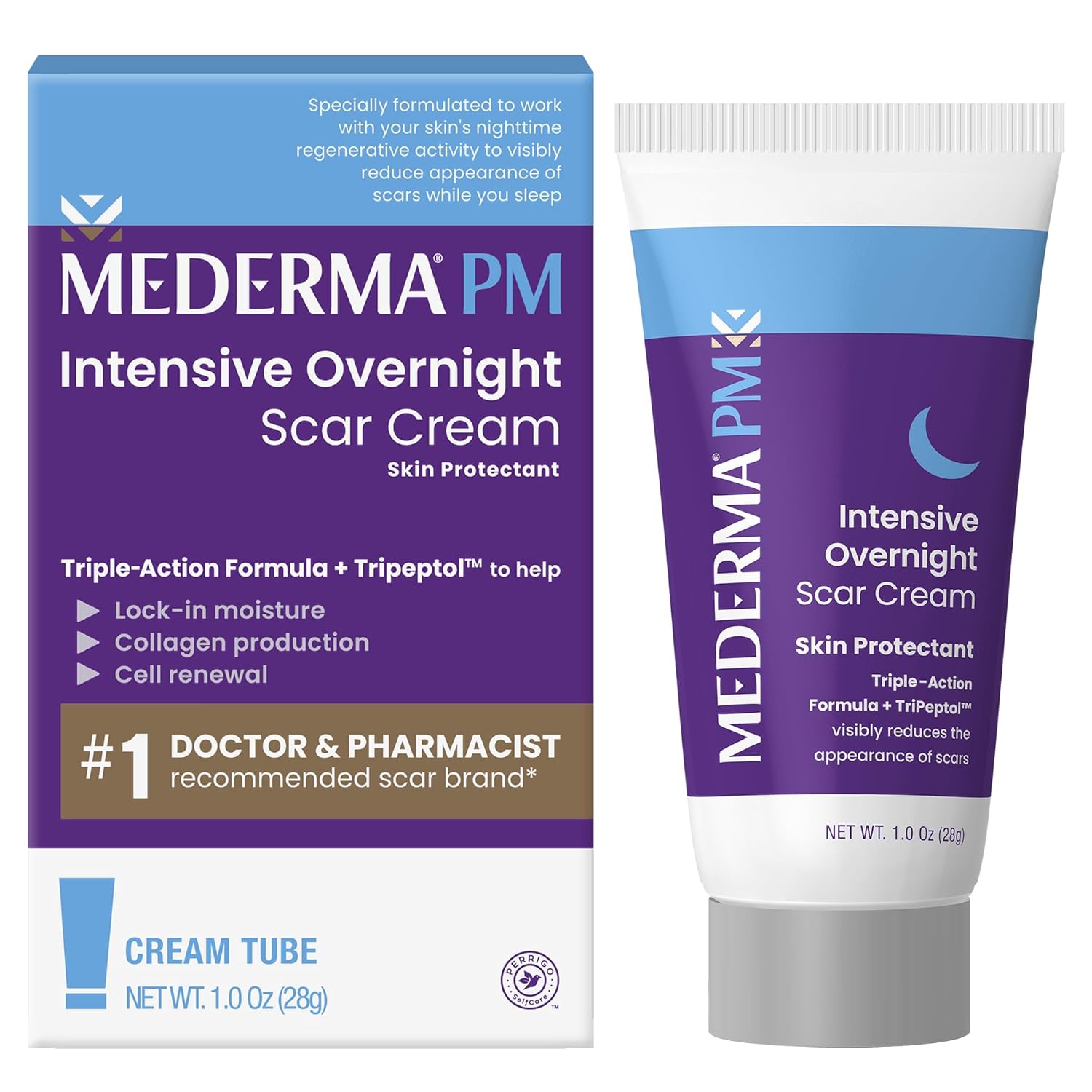 Mederma Pm Intensive Overnight Scar Cream, Works With Skin'S Nighttime Regenerative Activity, Clinically Shown To Make Scars Smaller And Less Visible, 1.0 Oz (28G)