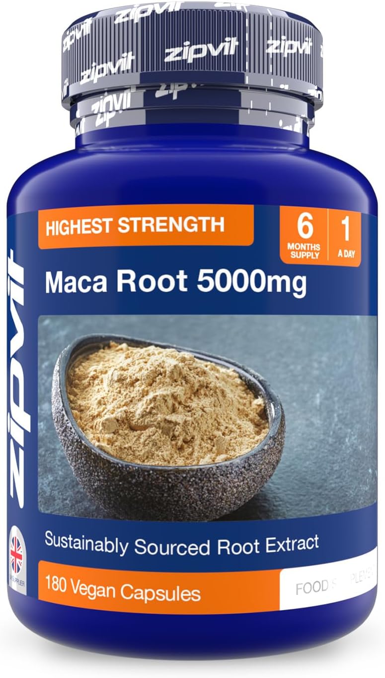 Zipvit Maca Root Capsules 5000Mg, Black Maca And Yellow Maca Combination High Strength Maca Root Powder Extract. 180 Vegan Capsules, 6 Months Supply. Vegetarian Society Approved
