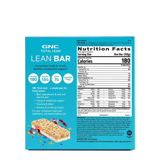 Gnc Total Lean | Lean Bar | Supports A Healthy Metabolism | Vanilla Birthday Cake | 5 Bars