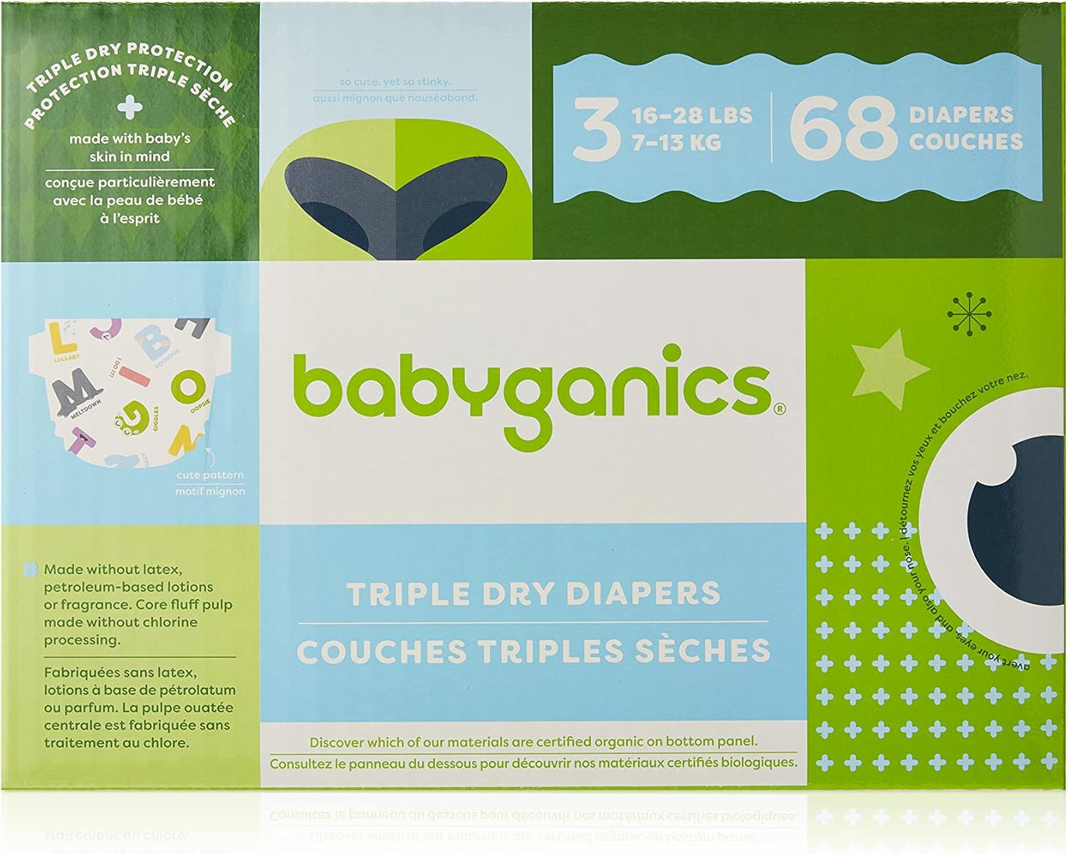 Babyganics Diapers, Size 3, 68 Ct, Babyganics Ultra Absorbent Diapers