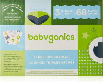 Babyganics Diapers, Size 3, 68 Ct, Babyganics Ultra Absorbent Diapers