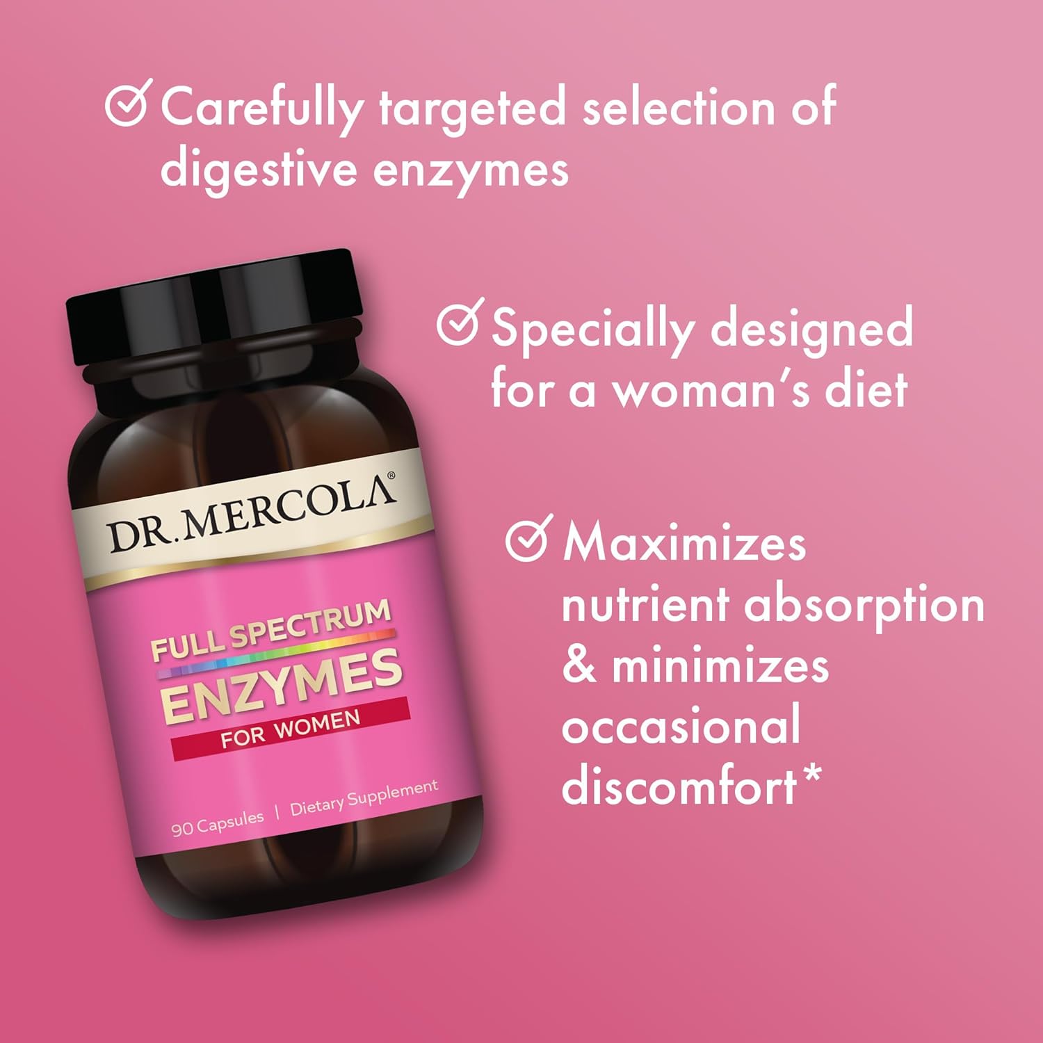 Dr. Mercola Full Spectrum Enzymes for Women, 30 Servings (90 Capsules), Dietary Supplement, Supports Immune and Digestive Health, Non-GMO : Health & Household