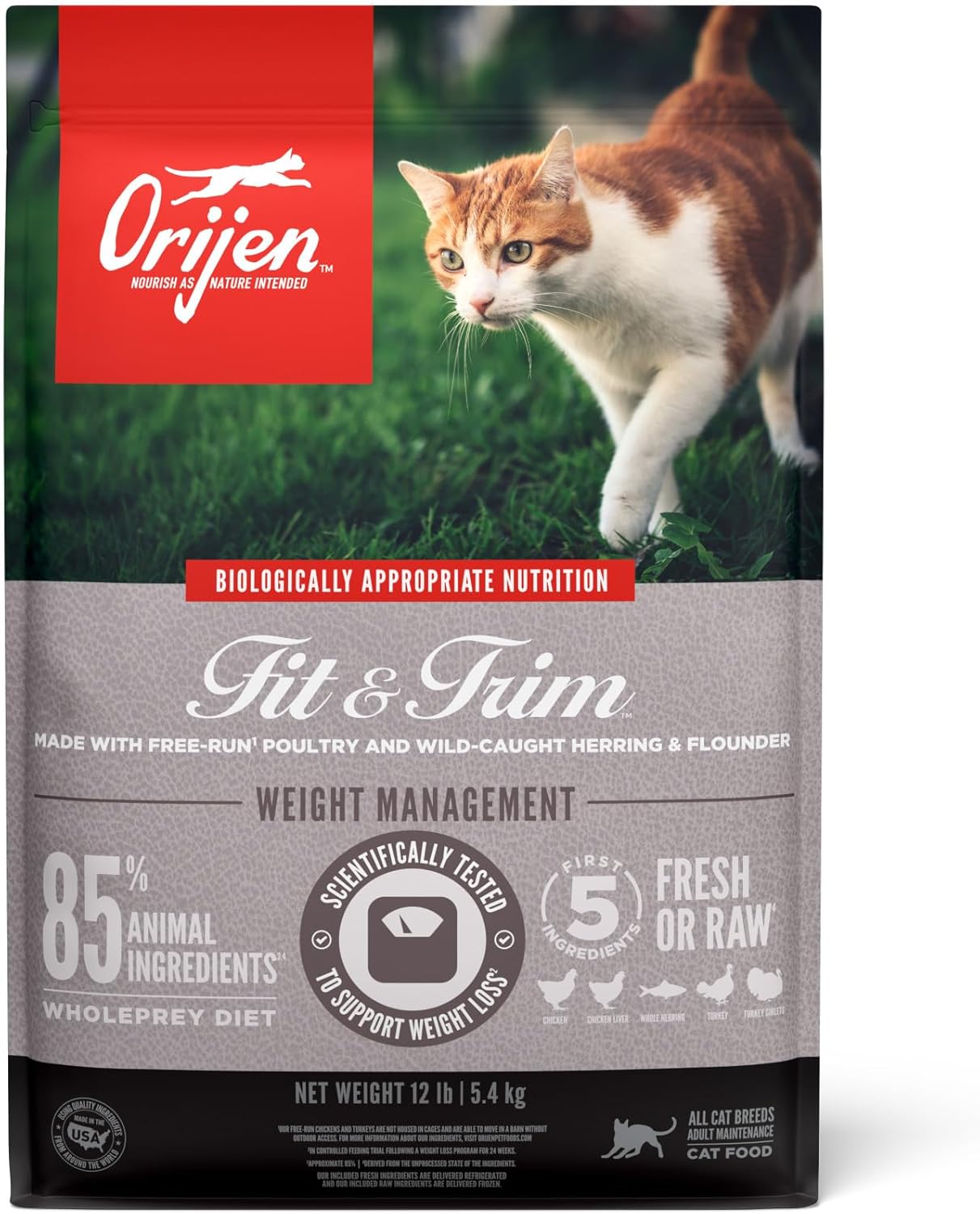 Orijen Fit And Trim Dry Cat Food, Grain Free Cat Food For Adult Cats, With Wholeprey Ingredients, 12Lb