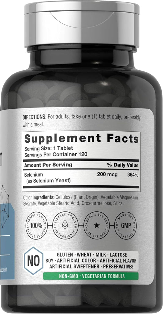 Horbäach Selenium Supplement | 200mcg | 120 Tablets | Non-GMO and Gluten Free