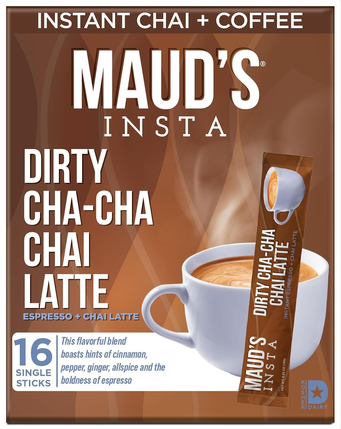 Maud'S Espresso Chai Tea Latte Instant Packets, 16 Ct, 100% Gourmet Blended Tea Leaves, Instant Hot Or Iced Latte - Just Add Water
