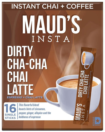 Maud'S Espresso Chai Tea Latte Instant Packets, 16 Ct, 100% Gourmet Blended Tea Leaves, Instant Hot Or Iced Latte - Just Add Water