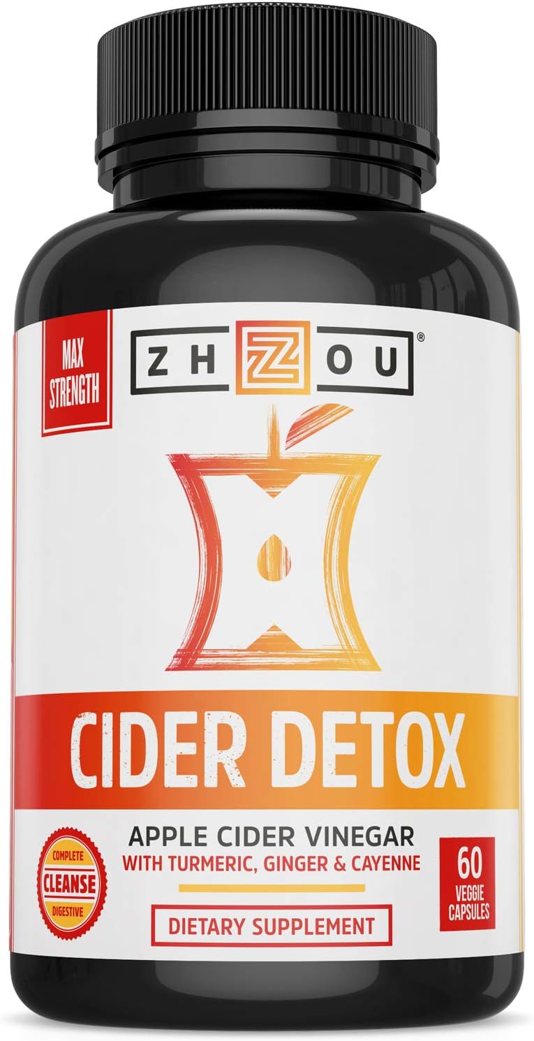 Zhou Nutrition Cider Detox Apple Cider Vinegar Capsules with Ginger, Turmeric & Cayenne, Max Strength Thermogenic Formula for Improved Digestion, Detox, Heart Health