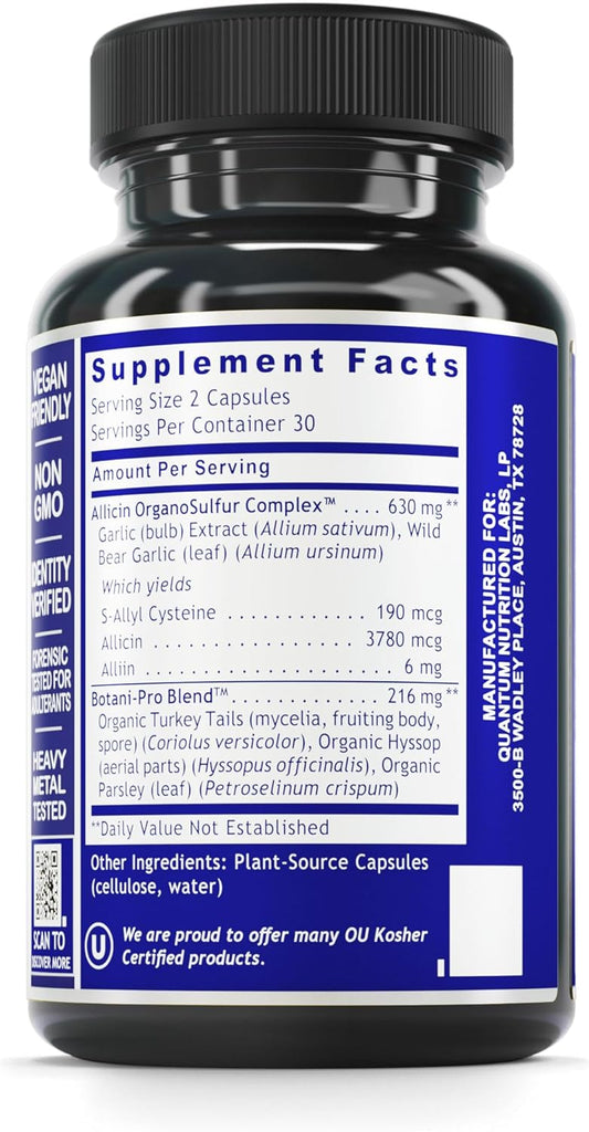 QNL Quantum Garlic Complex - Allicin Garlic Supplement - Immune Support Supplement - Heart Health Supplement - Organic Immunity Support - 60 Vegetarian Capsules