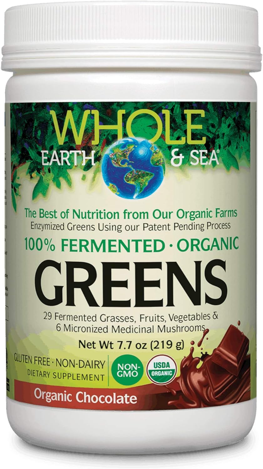 Whole Earth & Sea from Natural Factors, Organic Fermented Greens, Vegan Whole Food Supplement, Chocolate, 7.7 Oz