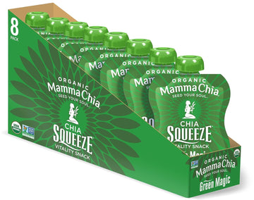 Mamma Chia Organic Vitality Squeeze Snack, Green Magic, Chia Vitality Snack, USDA Organic, Non-GMO, Vegan, Gluten Free, and Kosher. Fruit and Vegetables with only 70 Calories,3.5 Ounce (Pack of 16)