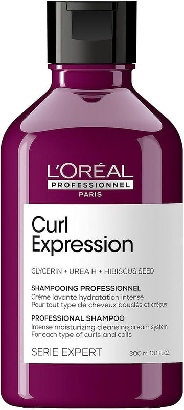 L'Oréal Professionnel Moisturising & Hydrating Shampoo, For Curly & Coily Hair, With Glycerin, Urea H And Hibiscus Seed Extract, Serie Expert Curl Expression, 300 Ml