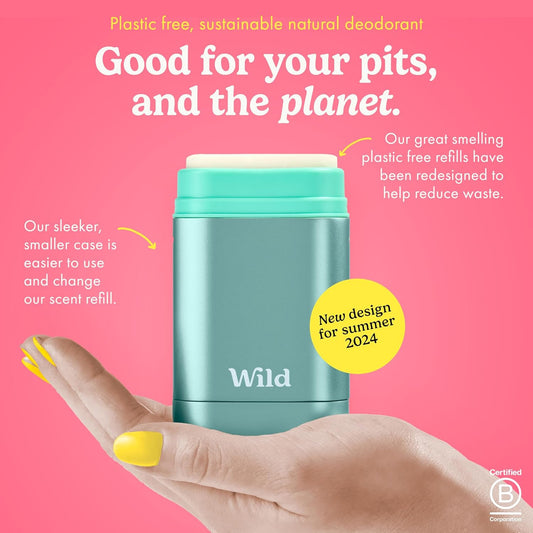 Wild - Natural Refillable Deodorant - Aluminium Free - Aqua Case With 3 X Fresh Cotton & Sea Salt Refill (40G) - Vegan & Eco-Friendly - Long Lasting Protection - Natural Ingredients - Starter Kit