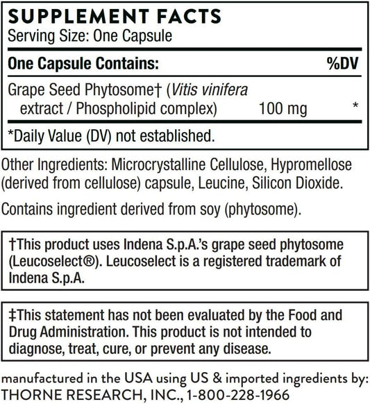 Thorne Grape Seed Extract (Formerly O.P.C.-100) - Grape Seed Phytosome For Antioxidant Support - 60 Capsules