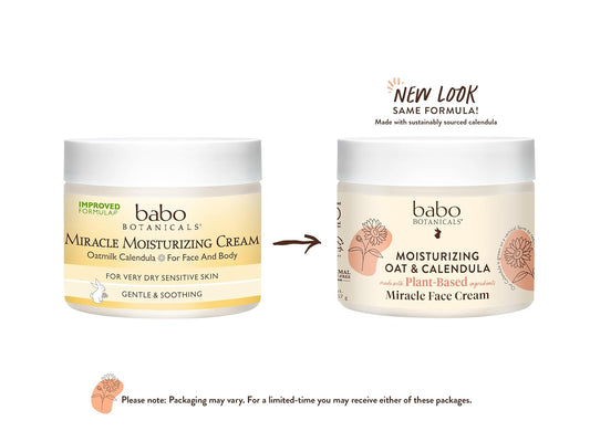 Babo Botanicals Moisturizing Oat & Calendula Miracle Face Cream - Shea Butter - For Dry Or Sensitive Skin - For All Ages - Vegan - 1 Or 2 Pack