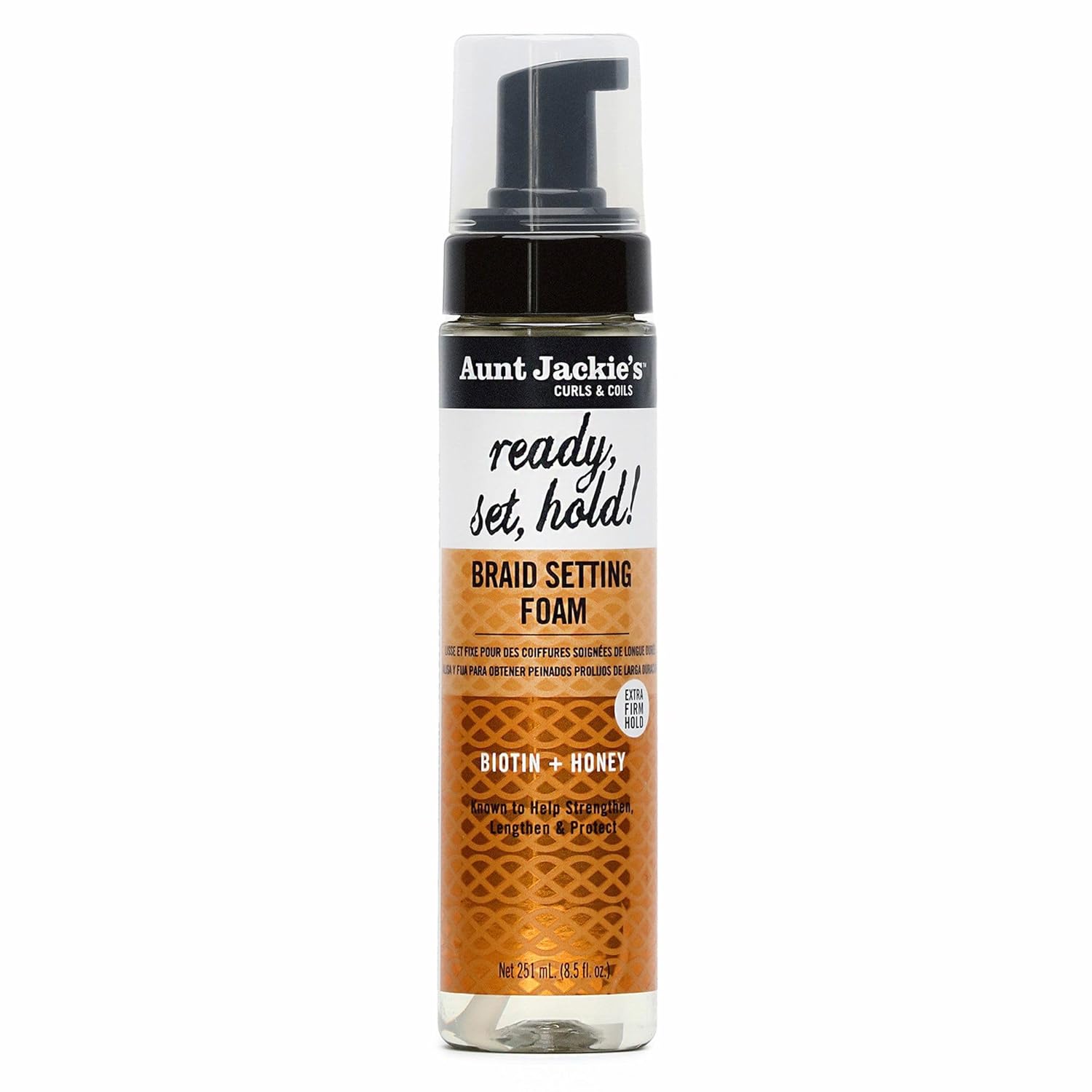 Aunt Jackie's Curls & Coils Biotin + Honey Ready, Set, Hold Braid Setting Foam with Extra Firm Hold, 8.5 fl oz
