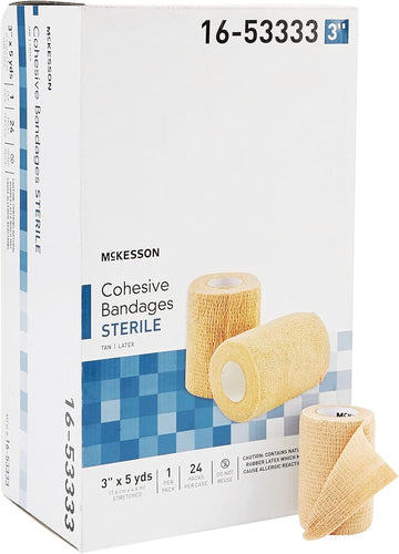 Mckesson Cohesive Bandages - Self-Adherent Bandage Wrap, Standard Compression, Sterile Wound Care Supplies - Tan, 3 In X 5 Yd, 1 Count, 24 Packs, 24 Total