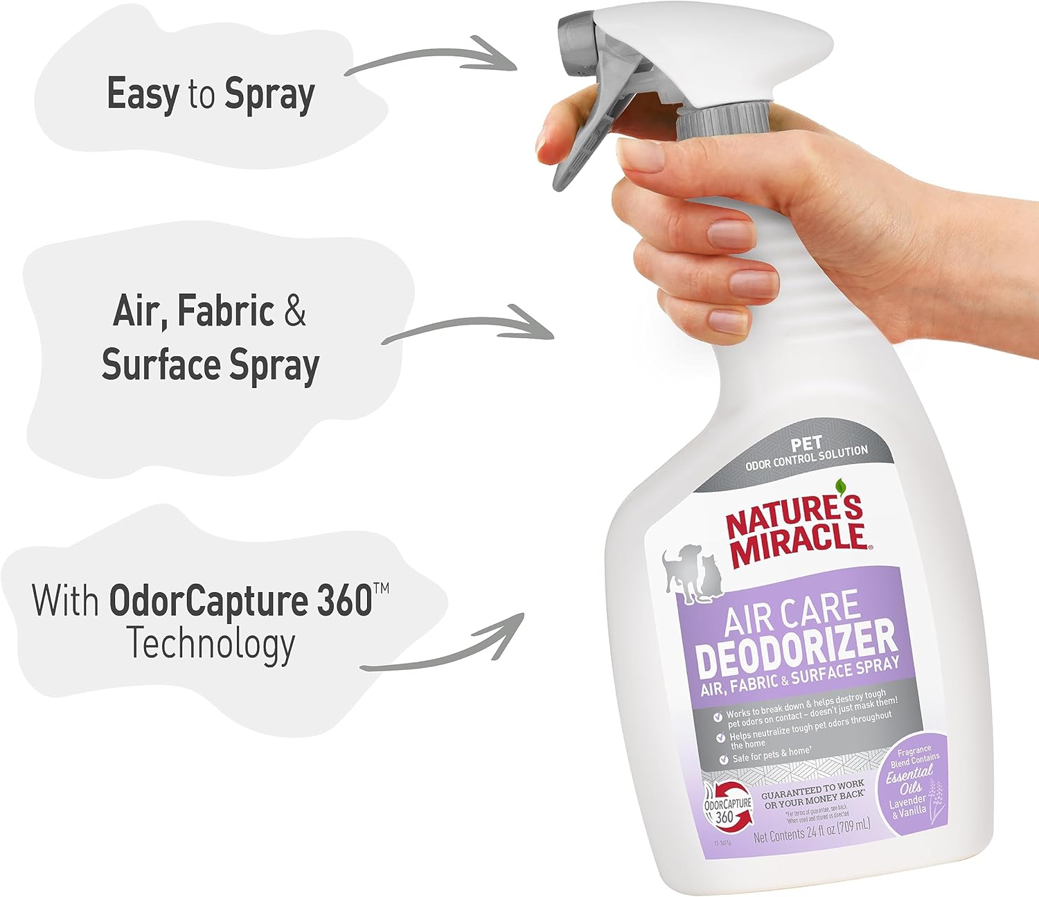 Nature’s Miracle Air Care Deodorizer Air, Fabric and Surface Spray Lavender & Vanilla Scent, 24 Ounces, Pet Odor Eliminator