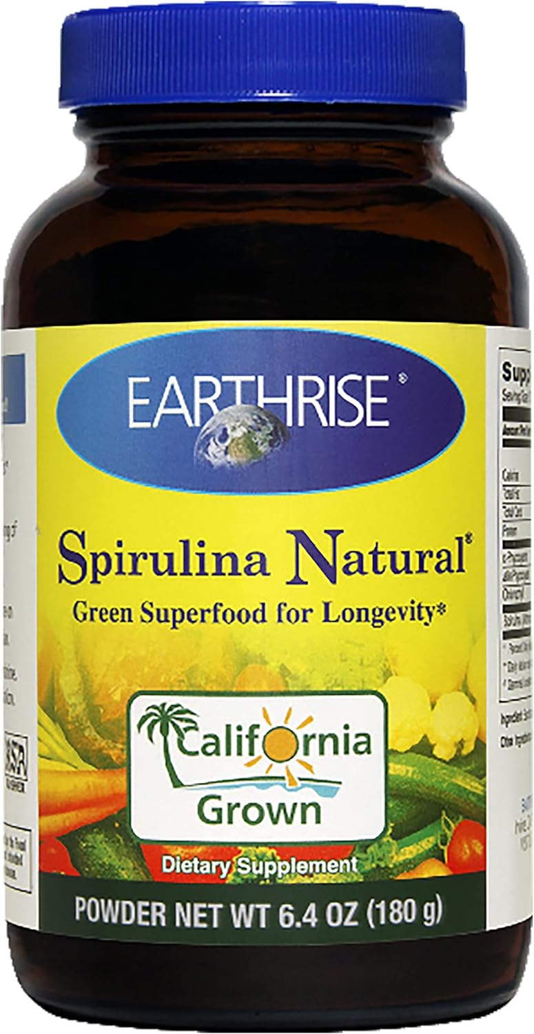 Earthrise ? Spirulina Natural 6.4oz powder, Natural Premium Spirulina from California- Vegan, Gluten Free, Keto Friendly, Non -GMO Super Food high in vitamins & minerals