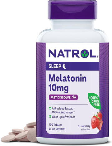 Natrol Sleep Melatonin 10Mg Fast Dissolve Tablets, Nighttime Sleep Aid For Adults, 100 Strawberry-Flavored Melatonin Tablets, 100 Day Supply