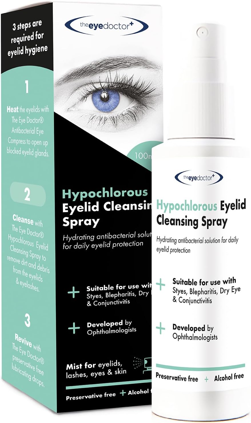 The Eye Doctor Hypochlorous Eyelid Cleansing Spray - Hypoallergenic With Antibacterial Properties For Use With Dry Eye, Blepharitis & Mgd - Preservative & Alcohol Free, Contact Lens Friendly, 100Ml