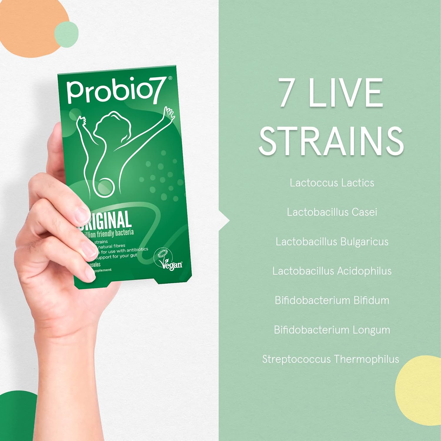Probio7 Original | Vegan Approved | with 4 Billion CFU, 7 Live Bacterial Strains + 2 Types of Natural Fibre | Digestive Health Supplements, Probiotics for Gut Health, 100 Capsules : Amazon.co.uk: Health & Personal Care