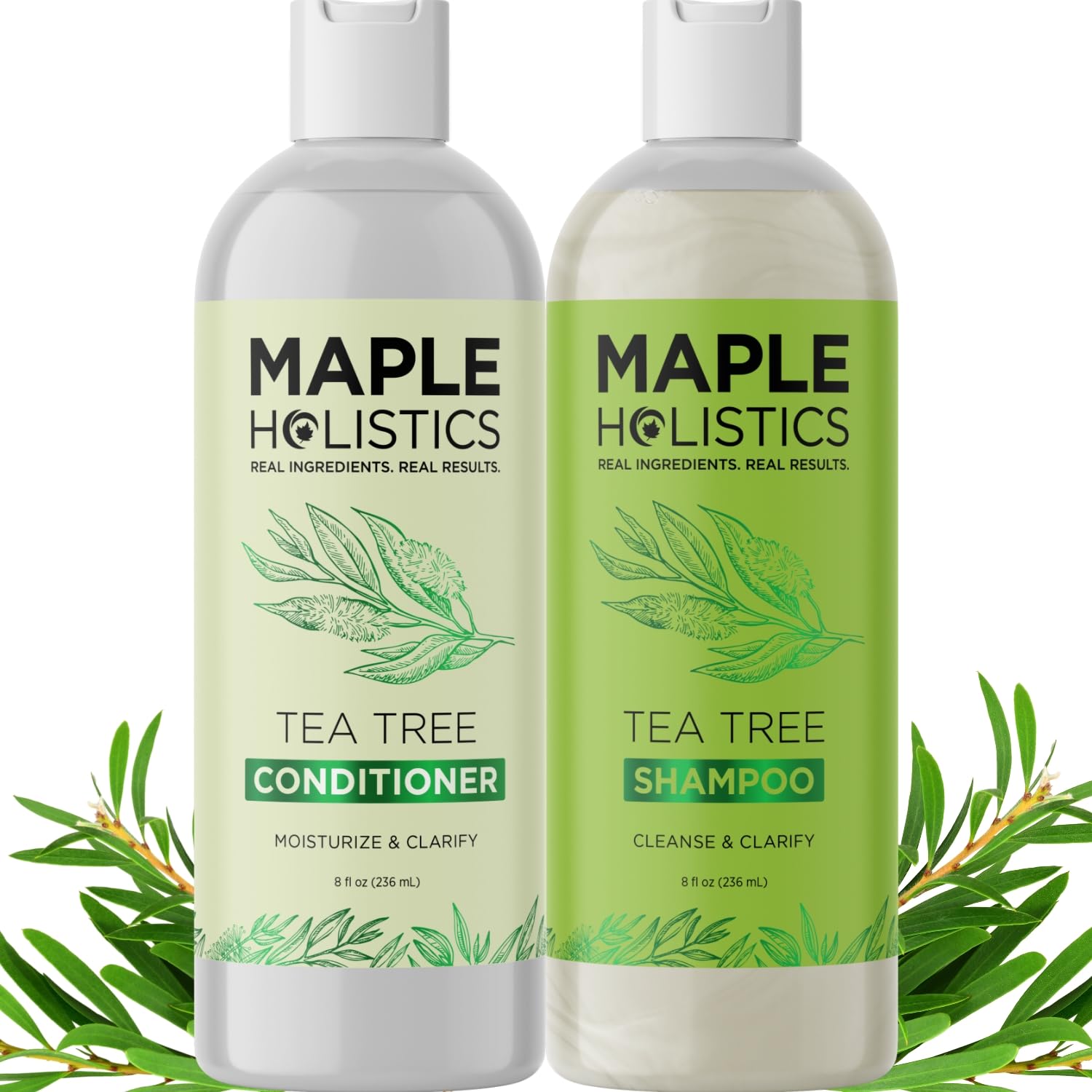 Tea Tree Shampoo and Conditioner Set - Sulfate Free Clarifying Shampoo and Conditioner for Oily Hair & Scalp Care with Australian Tea Tree Oil - Complete Dry Scalp Treatment for Build Up (8 Fl Oz)