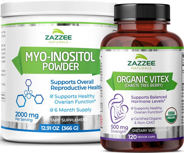 Zazzee Myo-Inositol Powder And Usda Organic Vitex Capsules, Vegan, All-Natural And Non-Gmo