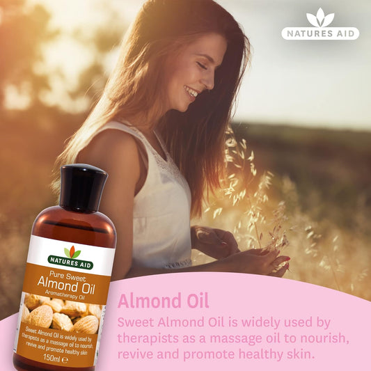 Natures Aid Almond Oil, Pure, Sweet Almond Oil, Massage Oil, Suited To Dry, Sensitive Skin, 150 Ml (Pack Of 5)