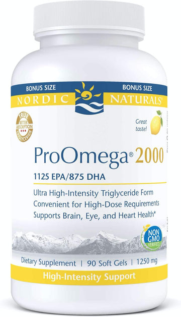 Nordic Naturals ProOmega 2000, Lemon Flavor - 90 Soft Gels - 2150 mg Omega-3 - Ultra High-Potency Fish Oil - EPA & DHA - Promotes Brain, Eye, Heart, & Immune Health - Non-GMO - 45 Servings