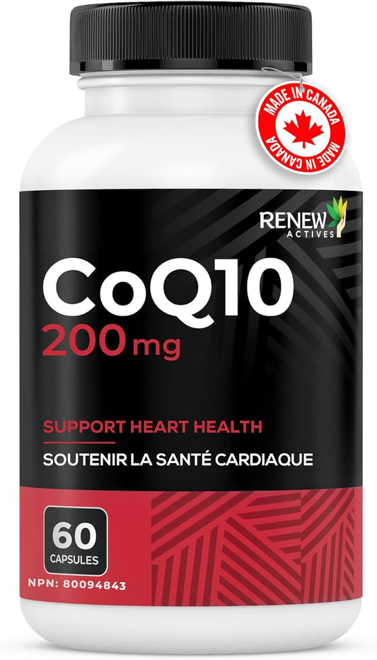 Renew Actives Coq10 Ubiquinone Supplement 200Mg Per Serving – Supports Heart Health, Migraine Relief, Immune System Boost Antioxidant Support & Energy – High Potency, Made In Canada - 60 Capsules