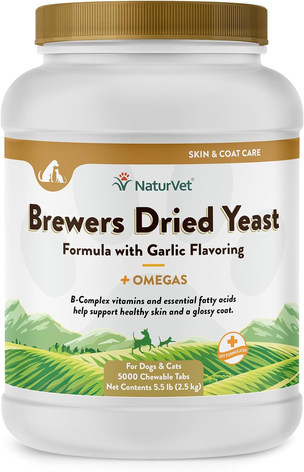 NaturVet Brewer’s Dried Yeast Pet Supplement with Garlic Flavoring – Includes B-Complex Vitamins, Omega-3, 6, & 9 Fatty Acids – Helps Support Glossy Coat, Healthy Skin for Dogs, Cats 5000 Ct