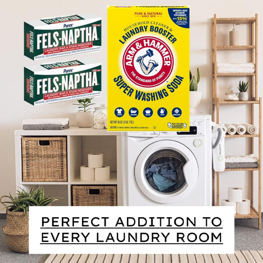 Laundry Bundle with Arm & Hammer Super Washing Soda 55 oz Fels Naptha Laundry Bar and Stain Remover Concentrated 2 pack 5.0 oz and ShopexZone Laundry Stain Remover Brush with Horsehair Soft Bristles