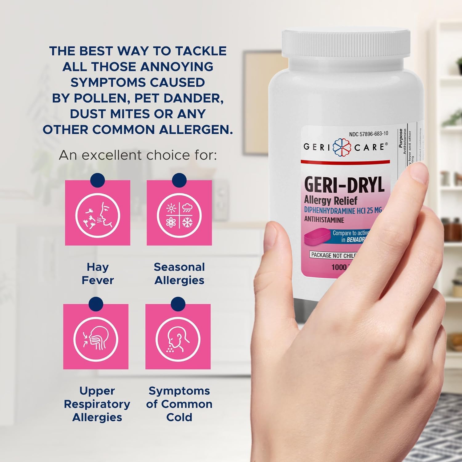 Geri-Dryl Allergy Relief Tablets (1000 Count) By Gericare| Diphenhydramine Hci 25Mg Antihistamine Tablets For Sneezing, Runny Nose, Itchy Throats & Eyes| Anti-Allergy Medicine For Adults & Kids : Health & Household