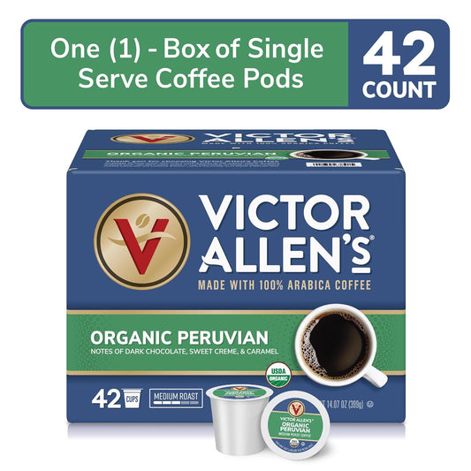 Victor Allen'S Coffee Organic Peruvian, Medium Roast, 42 Count, Single Serve Coffee Pods For Keurig K-Cup Brewers