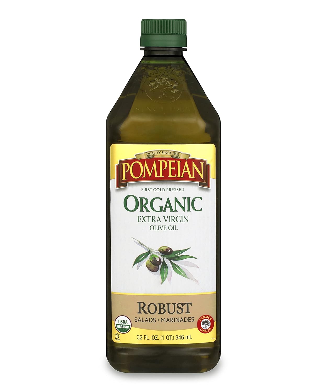 Pompeian Usda Organic Robust Extra Virgin Olive Oil, First Cold Pressed, Full-Bodied Flavor, Perfect For Salad Dressings & Marinades, 32 Fl. Oz