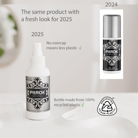 Pitrok Crystal Natural Deodorant Spray For Men, 1 X 100 Ml, Pump Spray, Vegan, Cruelty Free, Sensitive Skin Deodorant, With Aloe Vera And Grapefruit Seed Extract. Made In The Uk