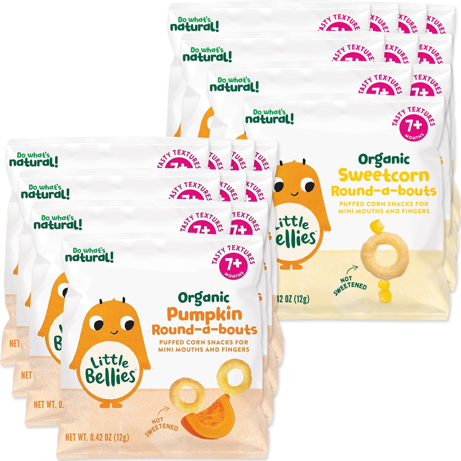 Little Bellies Organic Round-A-Bouts Variety Pack, Sweetcorn & Pumpkin (Pack Of 18)
